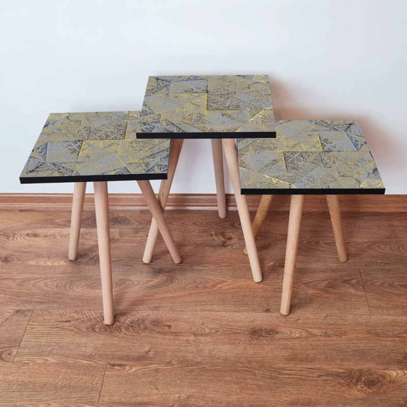 15782_0-800x800 Τραπέζια βοηθητικά Shape σαλονιού 3 τεμάχια γκρι χρυσό μπεζ MDF ξύλινα πόδια 35x52cm ed15782 - Image 1