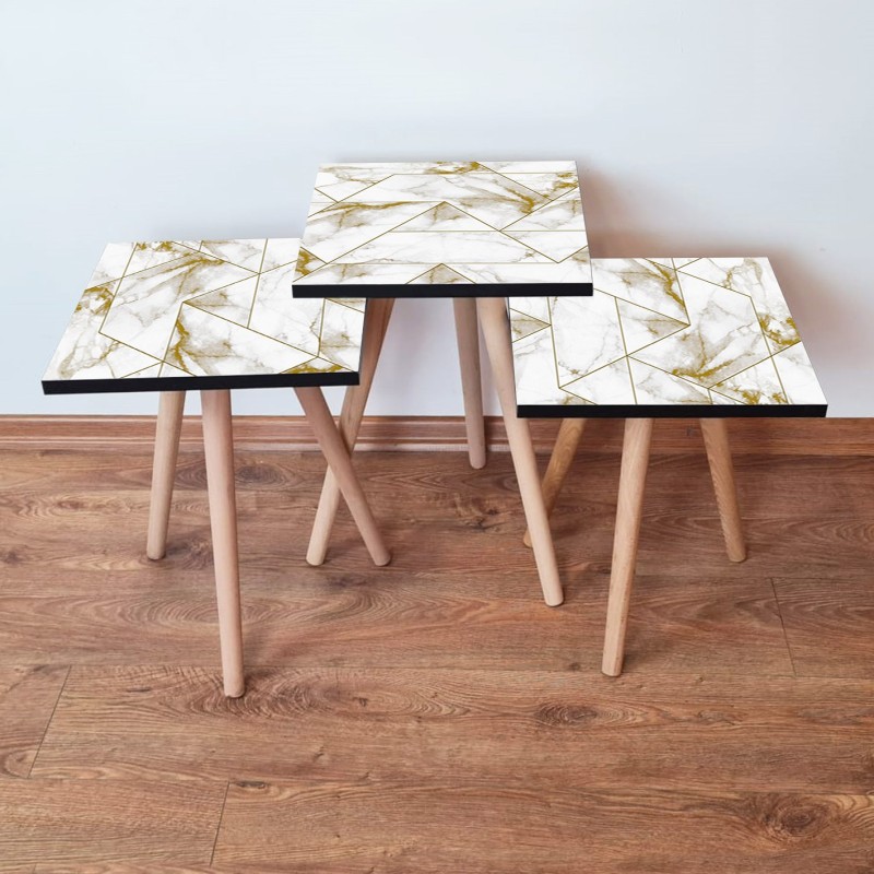 15785_0-800x800 Τραπέζια βοηθητικά Shape σαλονιού 3 τεμάχια άσπρο χρυσό MDF ξύλινα πόδια 35x52cm ed15785 - Image 1