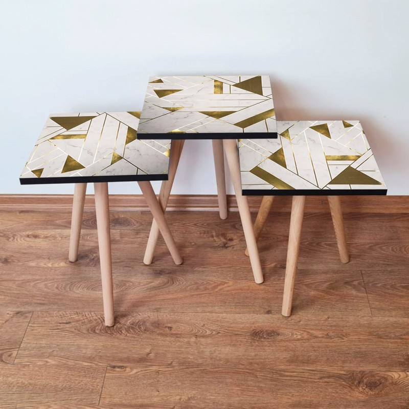 15789_0-800x800 Τραπέζια βοηθητικά Shape σαλονιού 3 τεμάχια άσπρο χρυσό MDF ξύλινα πόδια 35x52cm ed15789 - Image 1