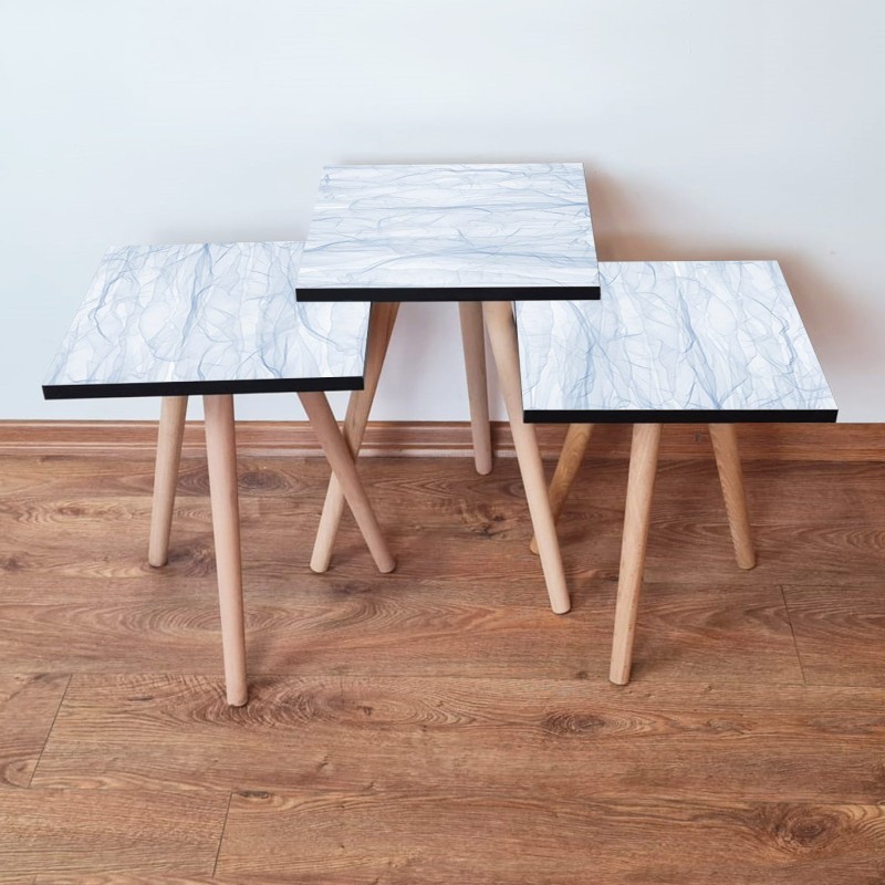 15801_0-800x800 Τραπέζια βοηθητικά Shape σαλονιού 3 τεμάχια γαλάζιο άσπρο MDF ξύλινα πόδια 35x52cm ed15801 - Image 1