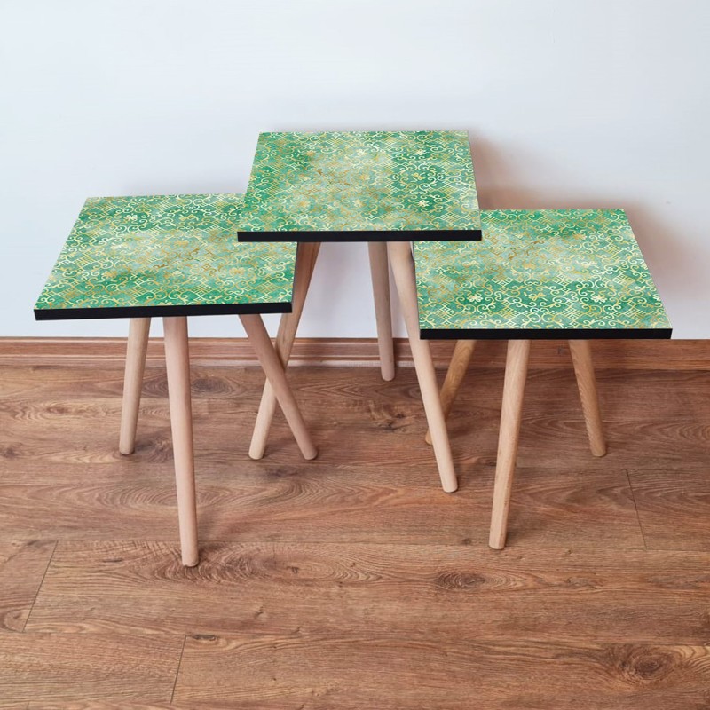 15802_0-800x800 Τραπέζια βοηθητικά Shape σαλονιού 3 τεμάχια πράσινο χρυσό άσπρο MDF ξύλινα πόδια 35x52cm ed15802 - Image 1