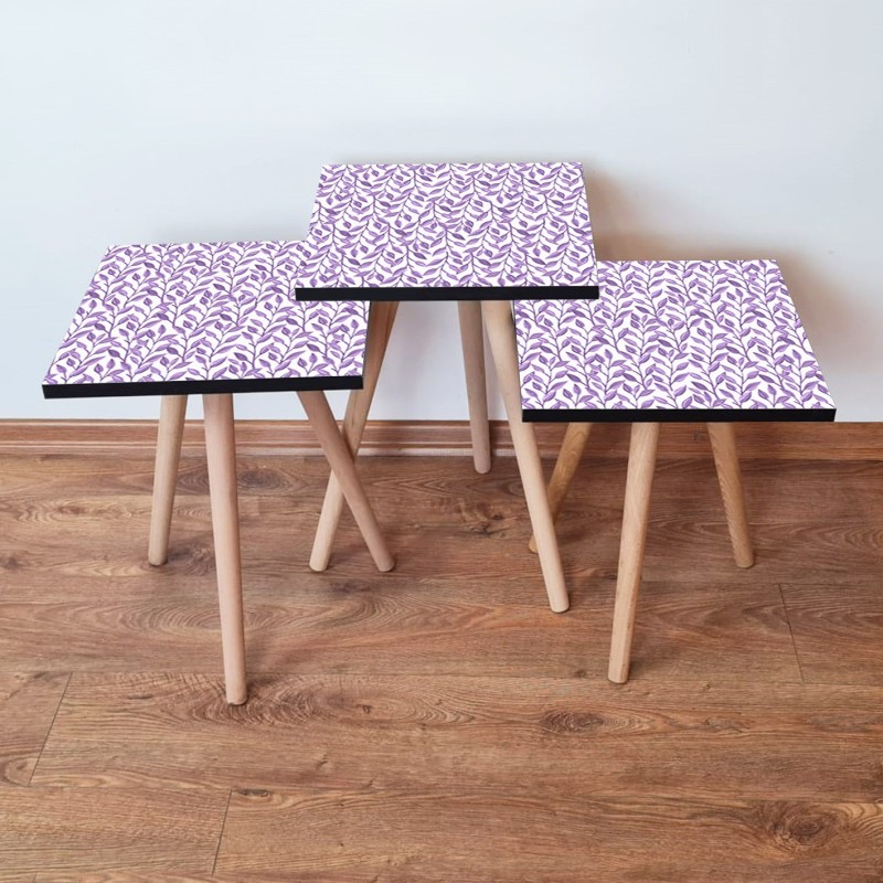 15804_0-800x800 Τραπέζια βοηθητικά Shape σαλονιού 3 τεμάχια άσπρο μωβ MDF ξύλινα πόδια 35x52cm ed15804 - Image 1