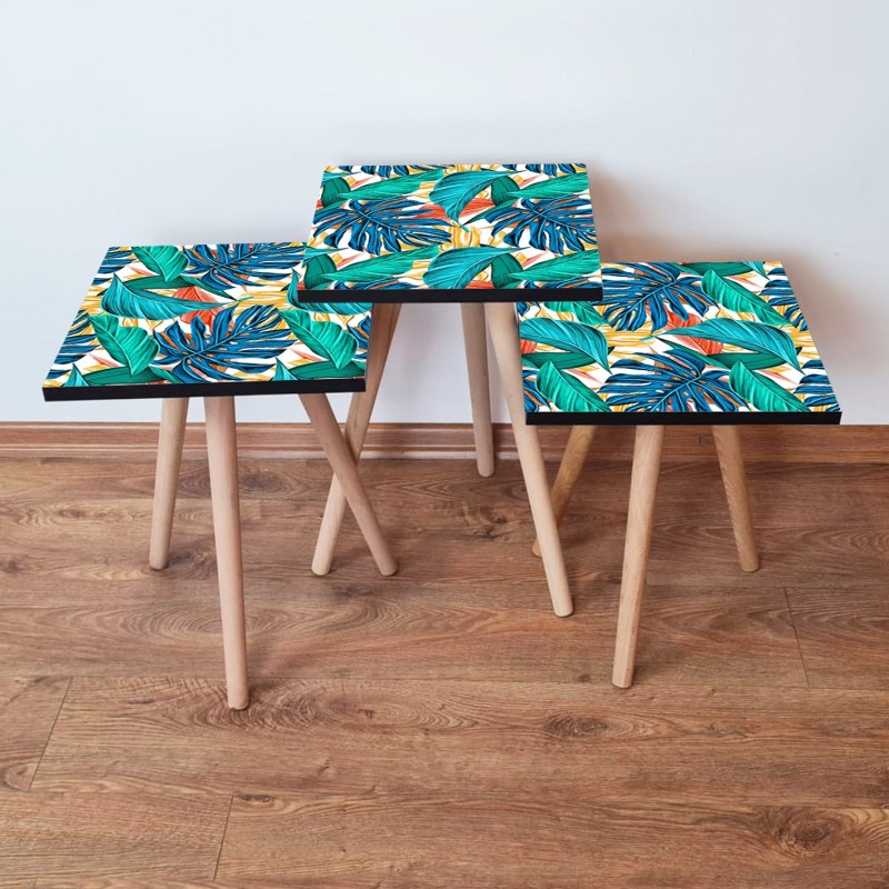 15810_0-800x800 Τραπέζια βοηθητικά Shape σαλονιού 3 τεμάχια Multicolor MDF ξύλινα πόδια 35x52cm ed15810 - Image 1