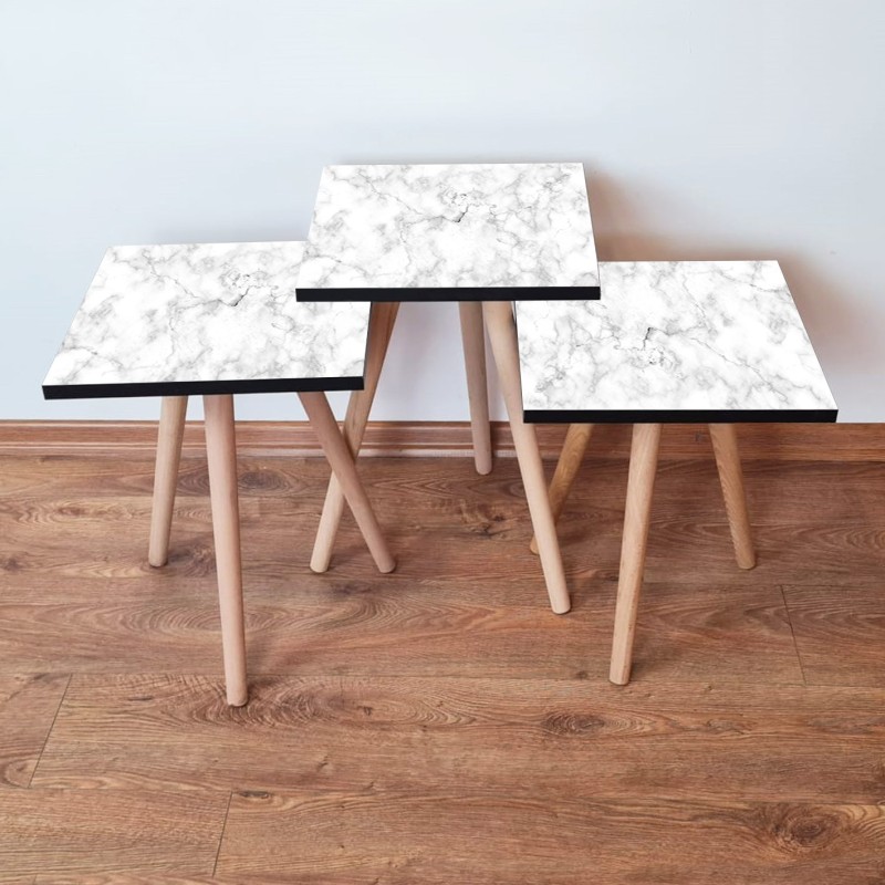 15813_0-800x800 Τραπέζια βοηθητικά Shape σαλονιού 3 τεμάχια άσπρο γκρι MDF ξύλινα πόδια 35x52cm ed15813 - Image 1