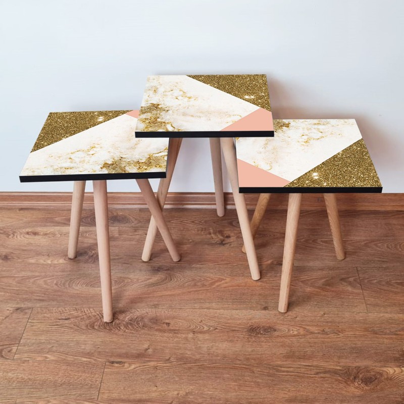 15821_0-800x800 Τραπέζια βοηθητικά Shape σαλονιού 3 τεμάχια άσπρο salmon χρυσό MDF ξύλινα πόδια 35x52cm ed15821 - Image 1