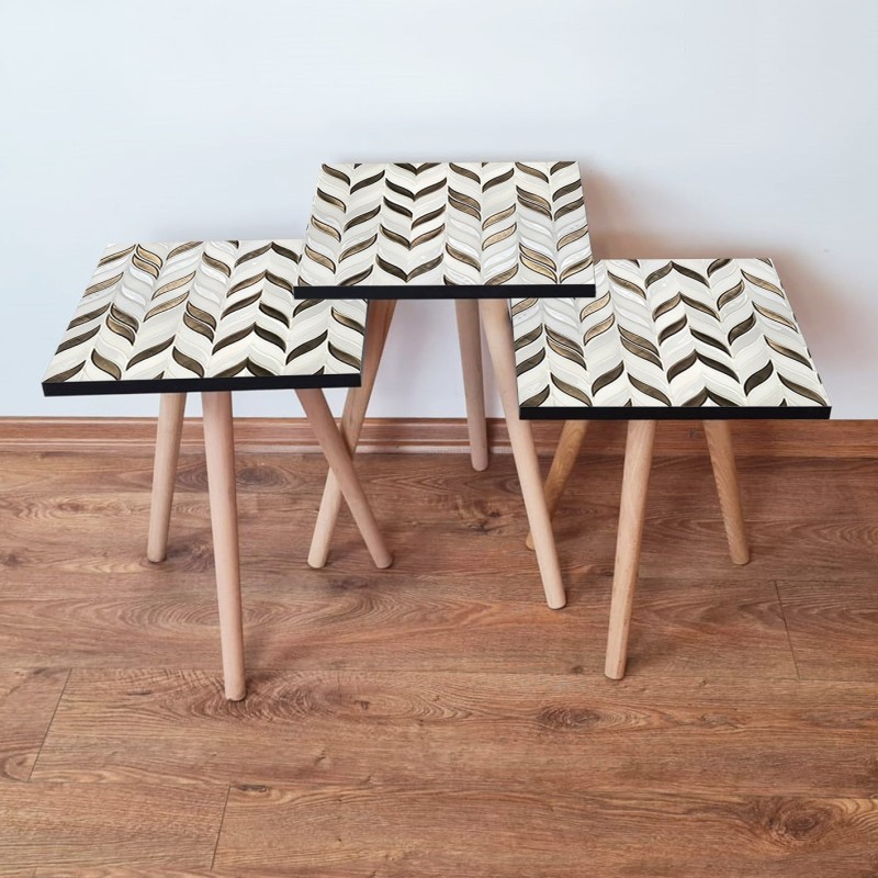 15823_0-800x800 Τραπέζια βοηθητικά Shape σαλονιού 3 τεμάχια άσπρο bronze MDF ξύλινα πόδια 35x52cm ed15823 - Image 1