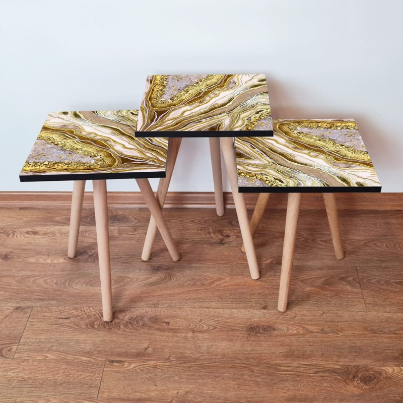 15838_0-800x800 Τραπέζια βοηθητικά Shape σαλονιού 3 τεμάχια κρεμ χρυσό μπεζ MDF ξύλινα πόδια 35x52cm ed15838 - Image 1