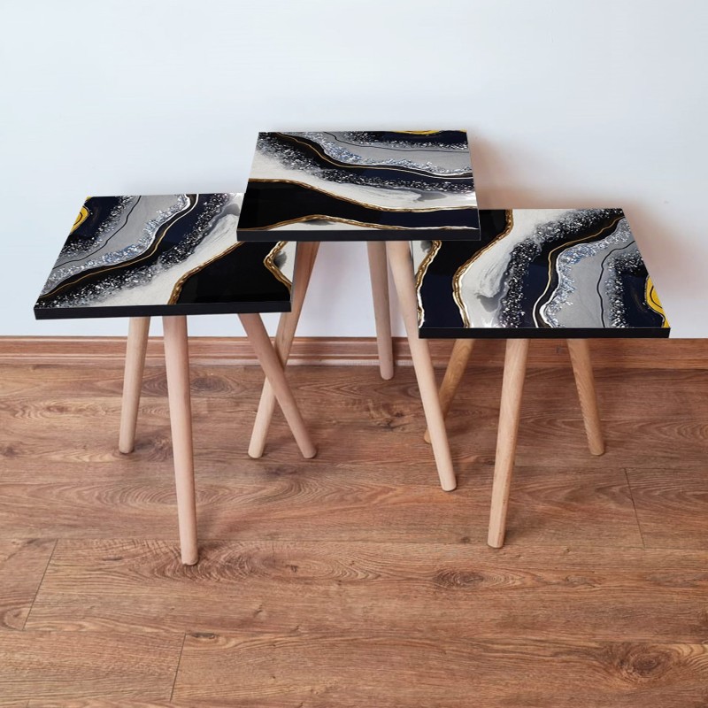 15839_0-800x800 Τραπέζια βοηθητικά Shape σαλονιού 3 τεμάχια άσπρο μαύρο γκρι MDF ξύλινα πόδια 35x52cm ed15839 - Image 1