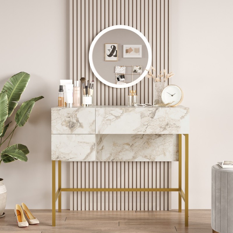 15871_0-800x800 Τουαλέτα κρεβατοκάμαρας Vega άσπρο χρυσό χρώμα 87 6x40x78 1cm ed15871 - Image 1