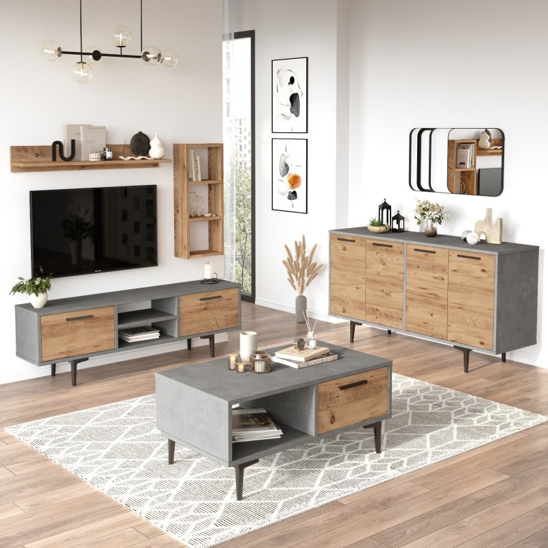 15874_0-800x800 Σετ επίπλων σαλονιού Meglio μελαμίνη atlantic pine ανθρακί 138x29x44 1cm ed15874 - Image 1