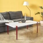 Τραπέζι σαλονιού Fonissa άσπρο μελαμίνη μεταλλικά πόδια κόκκινα 120x60x45εκ ed15985