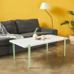 Τραπέζι σαλονιού Fonissa άσπρο μελαμίνη μεταλλικά πόδια πράσινα 120x60x45εκ ed15986