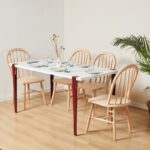 Τραπέζι Pinios άσπρη μελαμίνη κόκκινα μεταλλικά πόδια 150x75cm ed16042