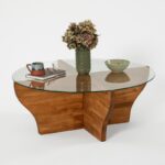 Τραπέζι σαλονιού Amphora κάστανο μασιφ ξύλο επιφάνεια γυαλί 92x92x36εκ ed16097 - Image 4