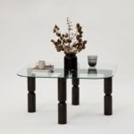 Τραπέζι σαλονιού Kei ανθρακί μασιφ ξύλο επιφάνεια γυαλί 80x80x40εκ ed16103 - Image 5