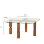 Τραπέζι σαλονιού Kei καρυδί μασιφ ξύλο επιφάνεια γυαλί 80x80x40εκ ed16105 - Image 2