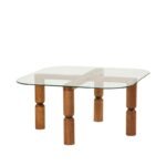 Τραπέζι σαλονιού Kei καρυδί μασιφ ξύλο επιφάνεια γυαλί 80x80x40εκ ed16105 - Image 3