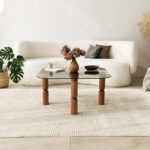 Τραπέζι σαλονιού Kei καρυδί μασιφ ξύλο επιφάνεια γυαλί μπρονζέ 80x80x40εκ ed16106 - Image 4