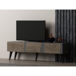 Έπιπλο τηλεόρασης Veas ανθρακί καρυδί 150x30x43cm ed16181 - Image 4