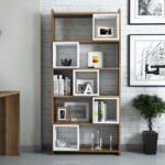 Βιβλιοθήκη Box καρυδί άσπρο χρώμα μελαμίνη 80x22x170cm ed1647 - Image 5