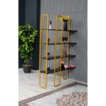 Βιβλιοθήκη Sierra μαύρο χρυσό μελαμίνη μεταλλικό πλαίσιο 125x28x180εκ ed16612