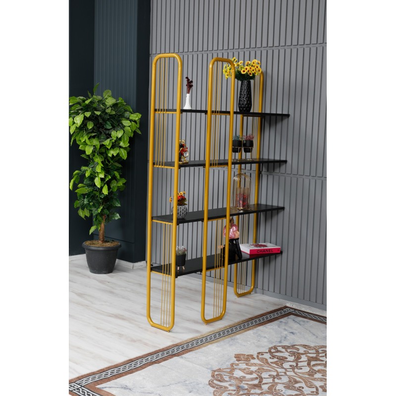 16612_0-800x800 Βιβλιοθήκη Sierra μαύρο χρυσό μελαμίνη μεταλλικό πλαίσιο 125x28x180εκ ed16612 - Image 1