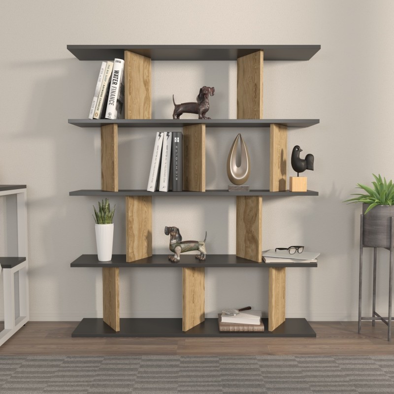 16734_0-800x800 Βιβλιοθήκη Grace μαύρο δρυς μελαμίνη 120x24 6x141εκ ed16734 - Image 1