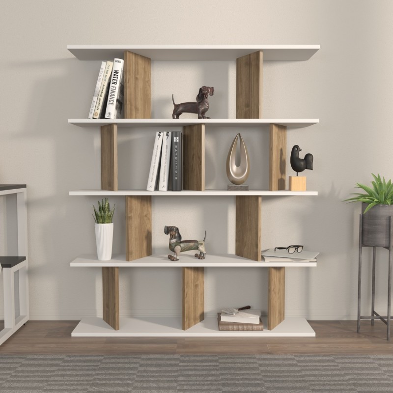 16736_0-800x800 Βιβλιοθήκη Grace άσπρο καρυδί μελαμίνη 120x24 6x141εκ ed16736 - Image 1