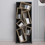 Βιβλιοθήκη Piranha μελαμίνη oak μαύρο 80x160x25 6cm ed16762