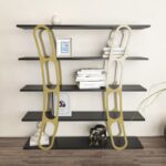 Βιβλιοθήκη Adar μαύρο χρυσό χρώμα μελαμίνη 120x25x120cm ed16822 - Image 5