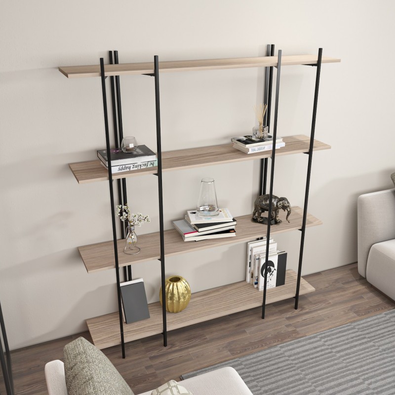 16830_0-800x800 Βιβλιοθήκη Moss δρυς μαύρο μελαμίνη 160x29 6x180εκ ed16830 - Image 1