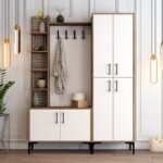 Έπιπλο εισόδου Viyana καρυδί άσπρο μελαμίνη μεταλλικά πόδια 150x35x200εκ ed168