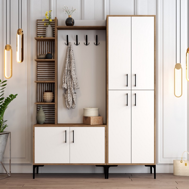 168_0-800x800 Έπιπλο εισόδου Viyana καρυδί άσπρο μελαμίνη μεταλλικά πόδια 150x35x200εκ ed168 - Image 1