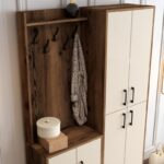 Έπιπλο εισόδου Berlin καρυδί κρεμ μελαμίνη μεταλλικά πόδια 120x35x200εκ ed1716 - Image 4