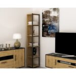 Βιβλιοθήκη Texas δρυς μαύρο μελαμίνη μεταλλικός σκελετός 33 7x29 5x180εκ ed1744