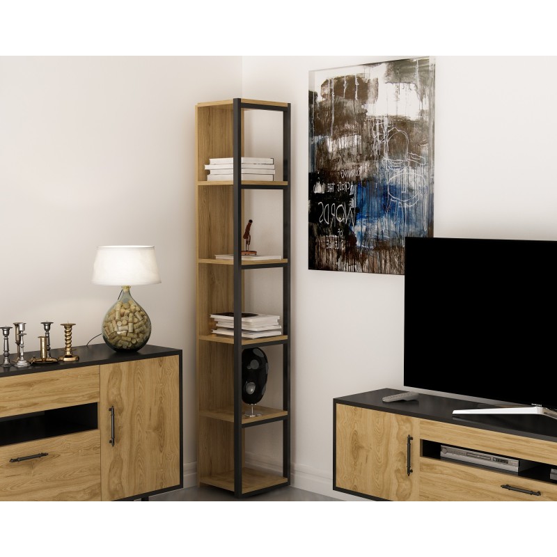 1744_0-800x800 Βιβλιοθήκη Texas δρυς μαύρο μελαμίνη μεταλλικός σκελετός 33 7x29 5x180εκ ed1744 - Image 1