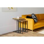 Τραπεζάκια σαλονιού set Roma χρώμα καρυδί μαύρο μελαμίνη μέταλλο 40x60cm ed2066