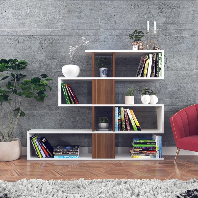 2073_0-800x800 Βιβλιοθήκη Karlin άσπρο καρυδί μελαμίνη 120x20x109εκ ed2073 - Image 1