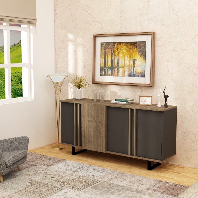 2100_0-800x800 Μπουφέ Deco καρυδί ανθρακί χρώμα μελαμίνη 160x43 8x78 6cm ed2100 - Image 1