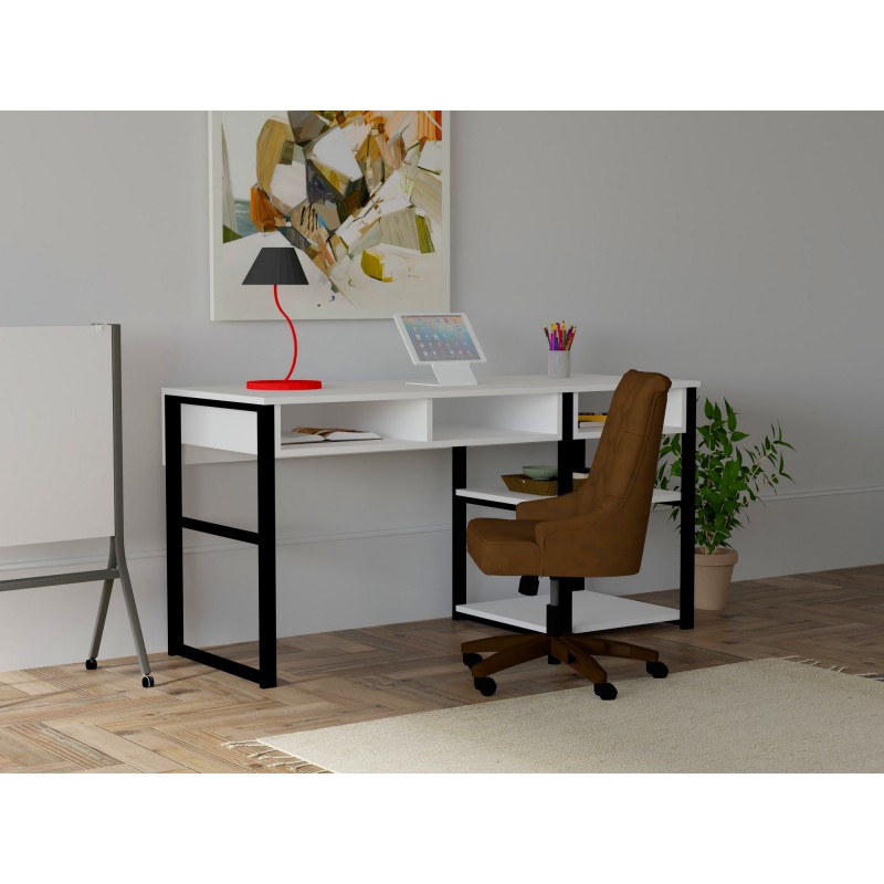 2156_0-800x800 Γραφείo Brescia λευκό μαύρο μελαμίνη 150x58 4x75 8cm ed2156 - Image 1