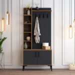 Έπιπλο εισόδου Viyana καρυδί ανθρακί μελαμίνη μεταλλικά πόδια 90x35x200εκ ed221