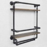 Ραφιέρα Boru καρυδί μαύρο ξύλο σωλήνα μέταλλο 60x17x67εκ ed2240 - Image 4