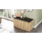 Έπιπλο εισόδου Loren δρυς μελαμίνη με κάθισμα δέρμα PU μαύρο 89 6x35 5x45 8εκ ed2336 - Image 5