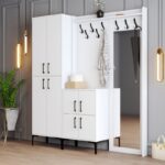 Έπιπλο εισόδου Berlin άσπρο μελαμίνη μεταλλικά πόδια 180x35x200εκ ed2373 - Image 5