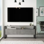 Έπιπλο TV Villa χρώματος ασημί μαύρο 140x35 5x55 8cm ed2379