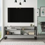Έπιπλο TV Villa χρώματος ασημί μαύρο 140x35 5x55 8cm ed2379 - Image 5