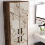 Ντουλάπι μπάνιου Berlin καρυδί άσπρη marble μελαμίνη 60x35x200cm μεταλλικά πόδια ed2455 - Image 4
