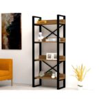 Βιβλιοθήκη Adisa καρυδί μελαμίνη μεταλλικός σκελετός 63x32x150εκ ed2500