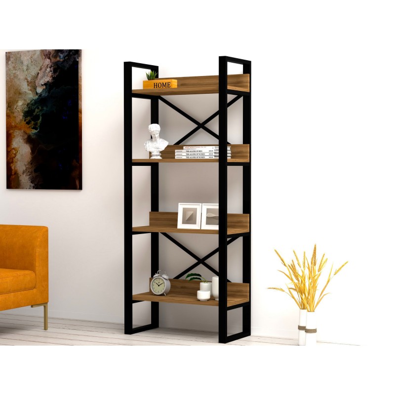 2500_0-800x800 Βιβλιοθήκη Adisa καρυδί μελαμίνη μεταλλικός σκελετός 63x32x150εκ ed2500 - Image 1