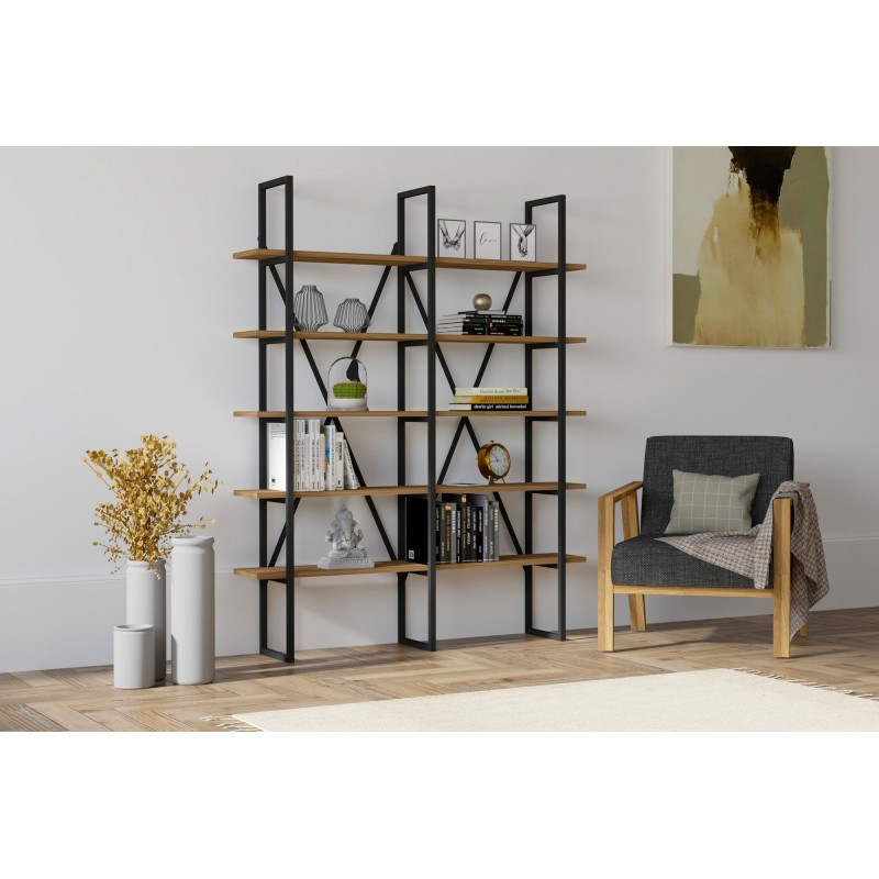 2514_0-800x800 Βιβλιοθήκη Burgaz καρυδί μαύρο μελαμίνη 126x26x160εκ ed2514 - Image 1